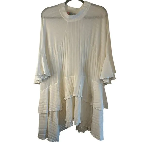 FP Beach Ivory Sweet Rose Ribbed Ruffle Tunic - Size S
