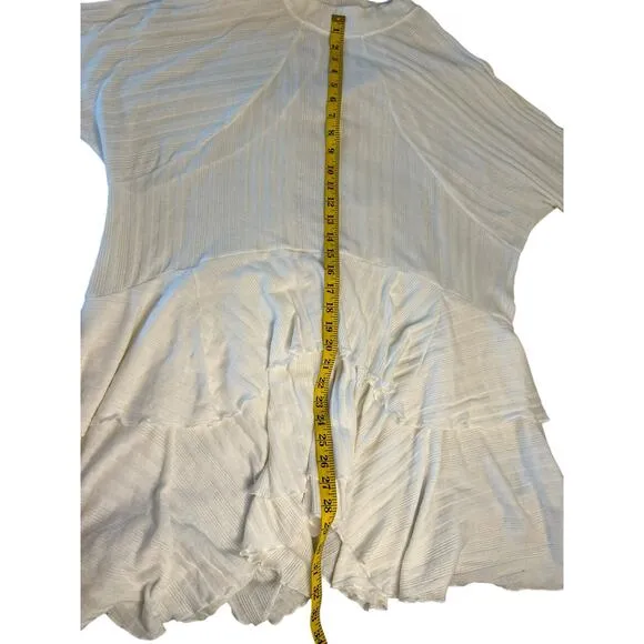 FP Beach Ivory Sweet Rose Ribbed Ruffle Tunic - Size S