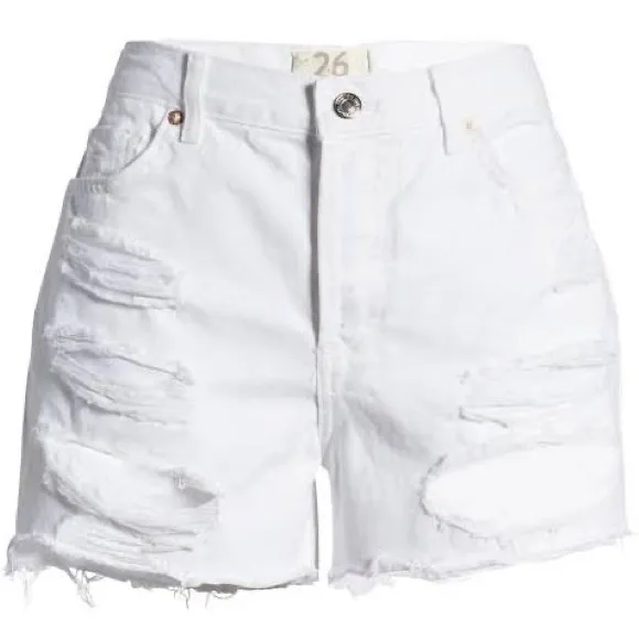 Free People 28 Shorts Maggie distressed frayed raw hem in Optic White mi…