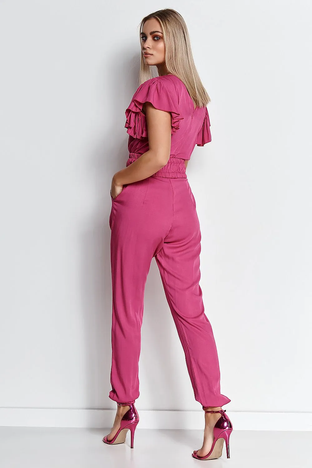 Frilled Sleeve V-Neck Overalls