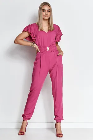 Frilled Sleeve V-Neck Overalls