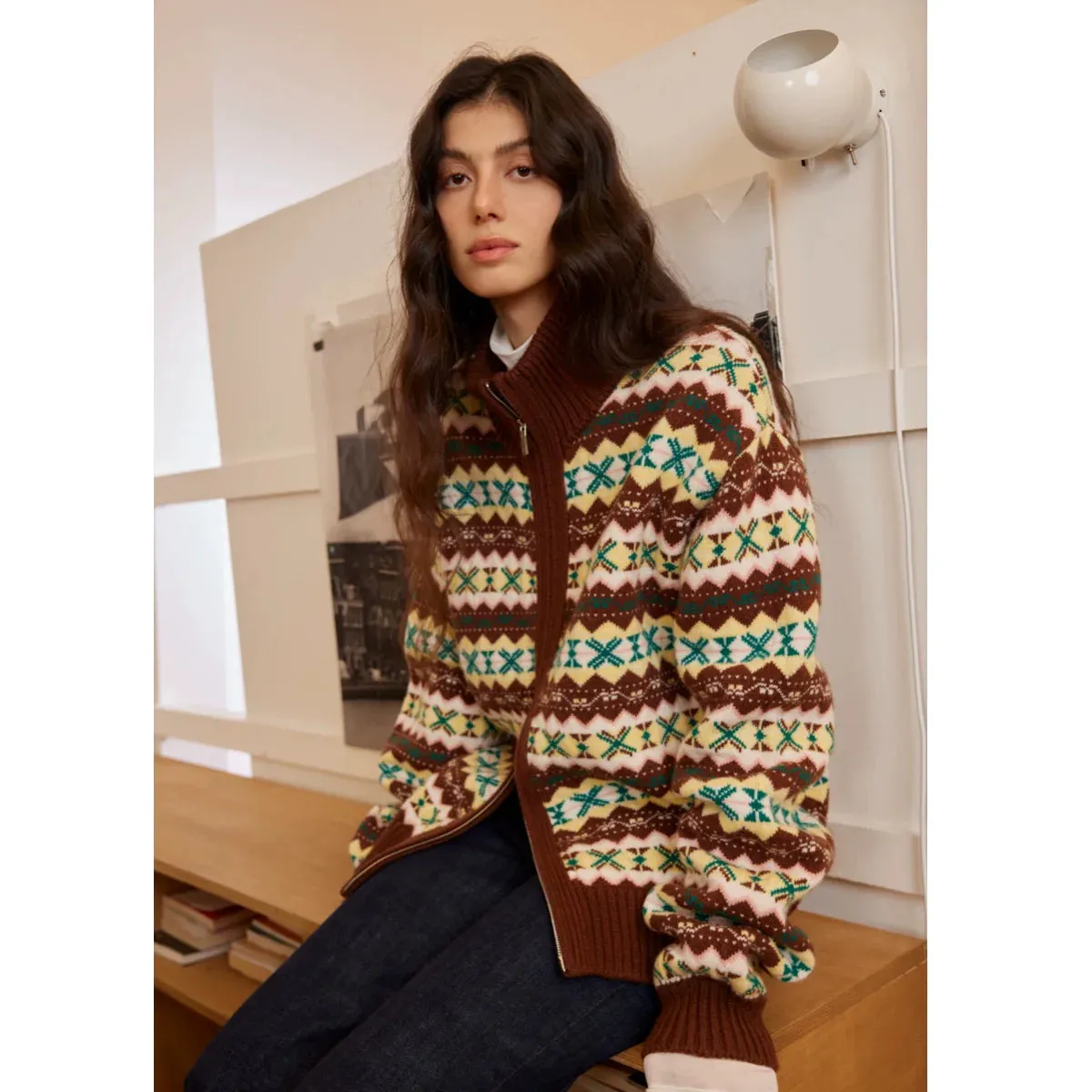 Geometric Zip Cardigan