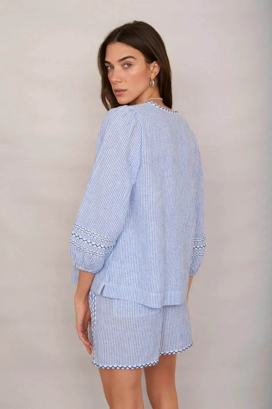 Georgina Short - Blue/ Ivory Stripe