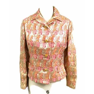 Gino Charles Vintage 60s  Designer Cocktail Jacket Pink Orange Sherbet Colors & Gold Metallic 10
