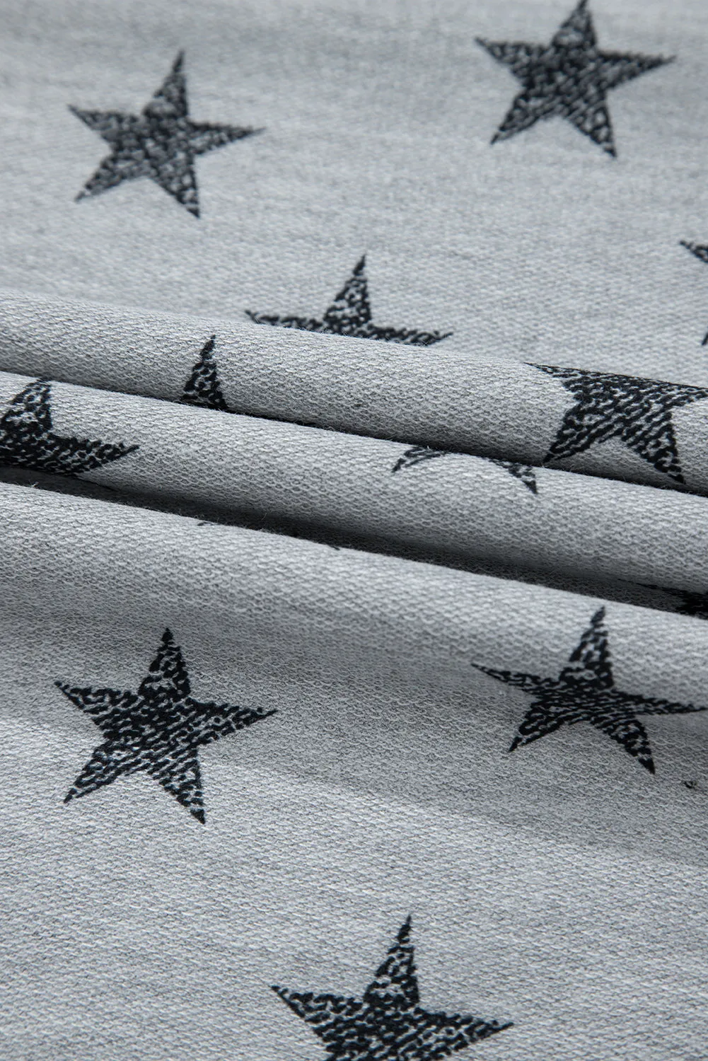 Gray Star Print Tiered Ruffled Sleeve Crew Neck T Shirt