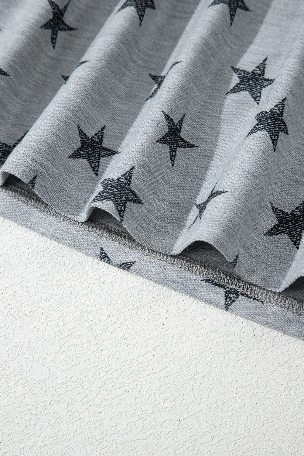 Gray Star Print Tiered Ruffled Sleeve Crew Neck T Shirt