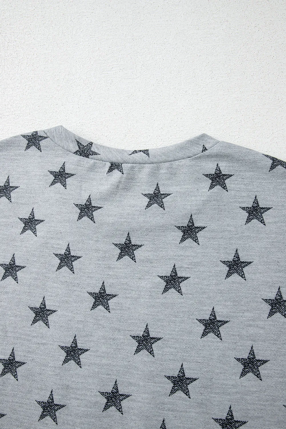 Gray Star Print Tiered Ruffled Sleeve Crew Neck T Shirt