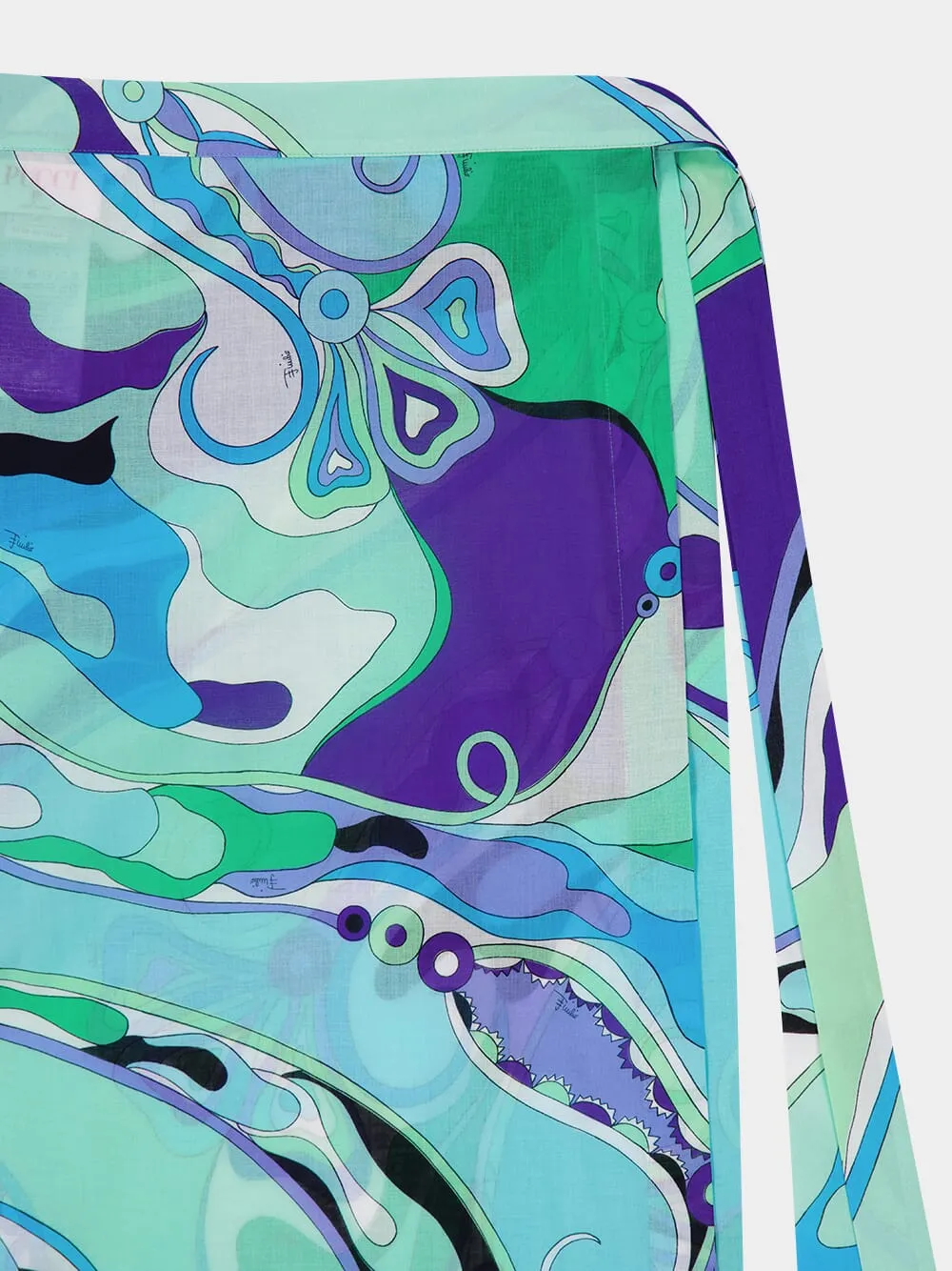 Green and Lilac Orchidee-Print Cotton Wrap Skirt