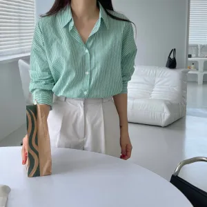 Green Striped Drop Shoulder Shirt