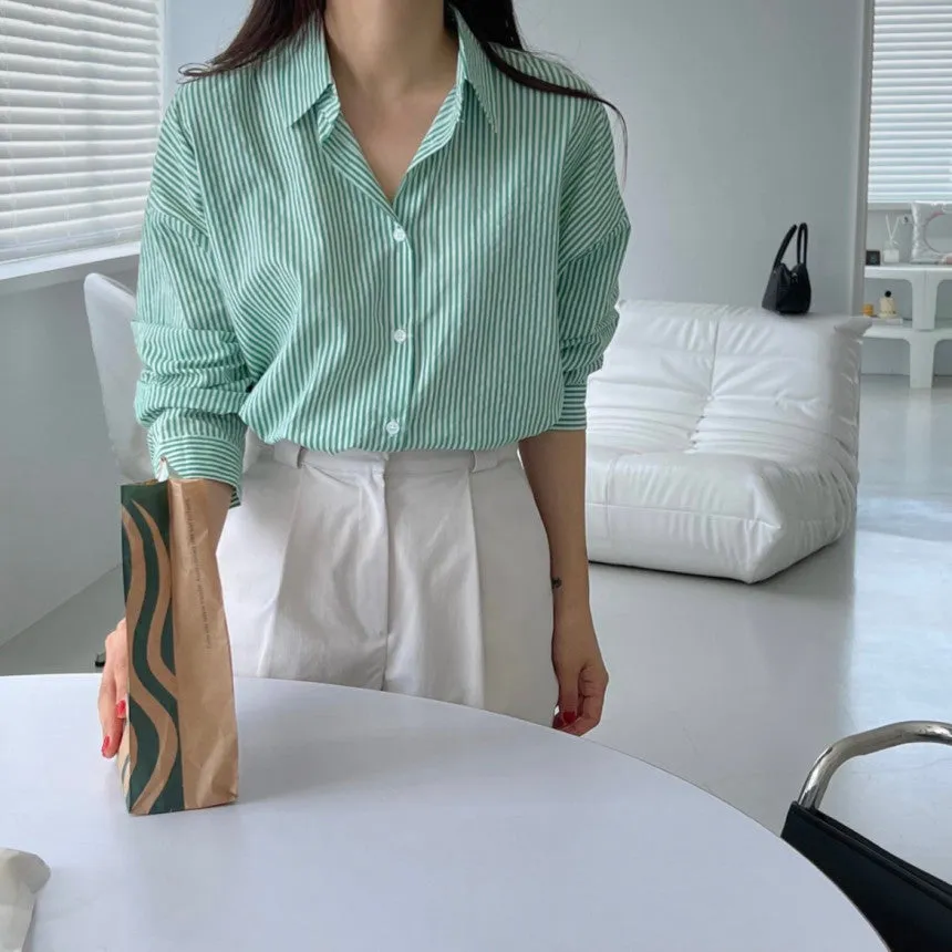 Green Striped Drop Shoulder Shirt