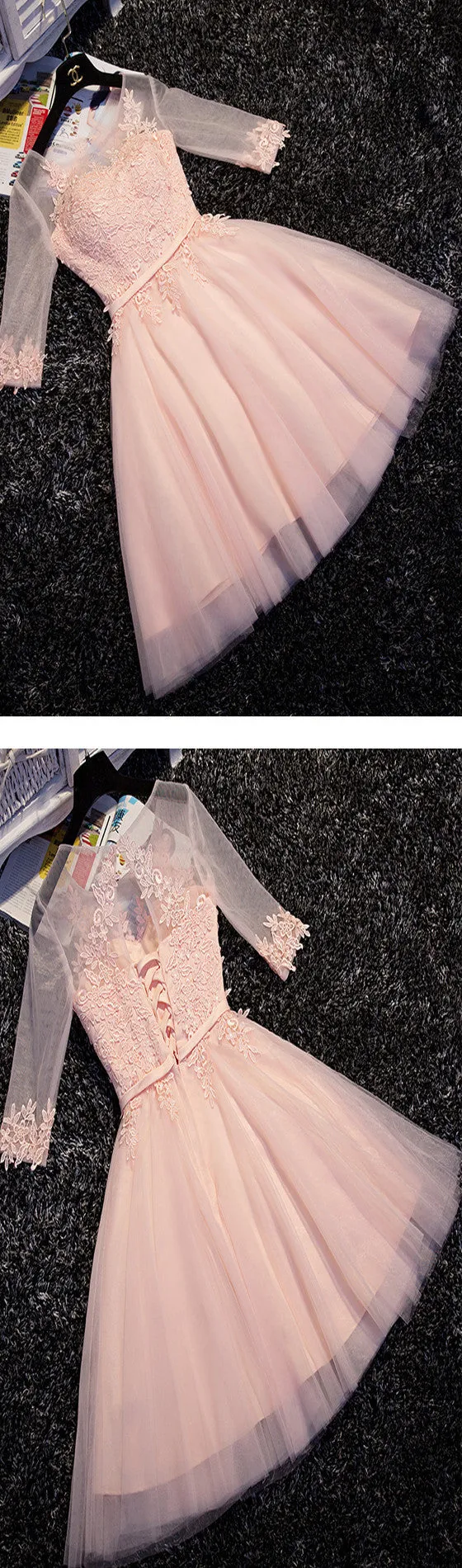 Half Sleeves Lace Applique Popular Pretty Junior Homecoming Dresses, BG51491