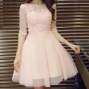 Half Sleeves Lace Applique Popular Pretty Junior Homecoming Dresses, BG51491