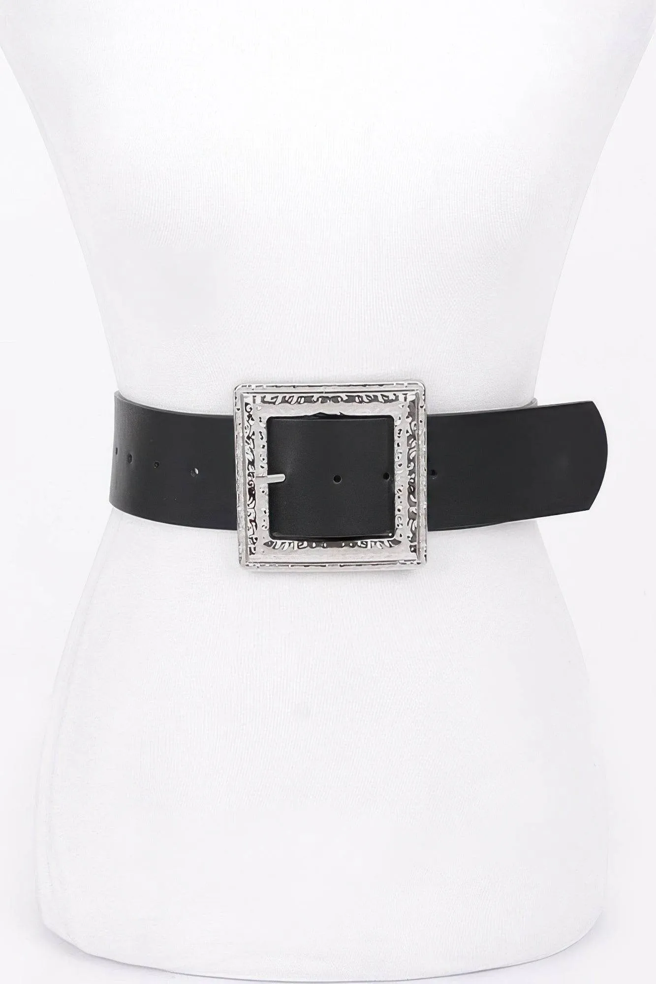 Hammered Metal Buckle Stretch Belt