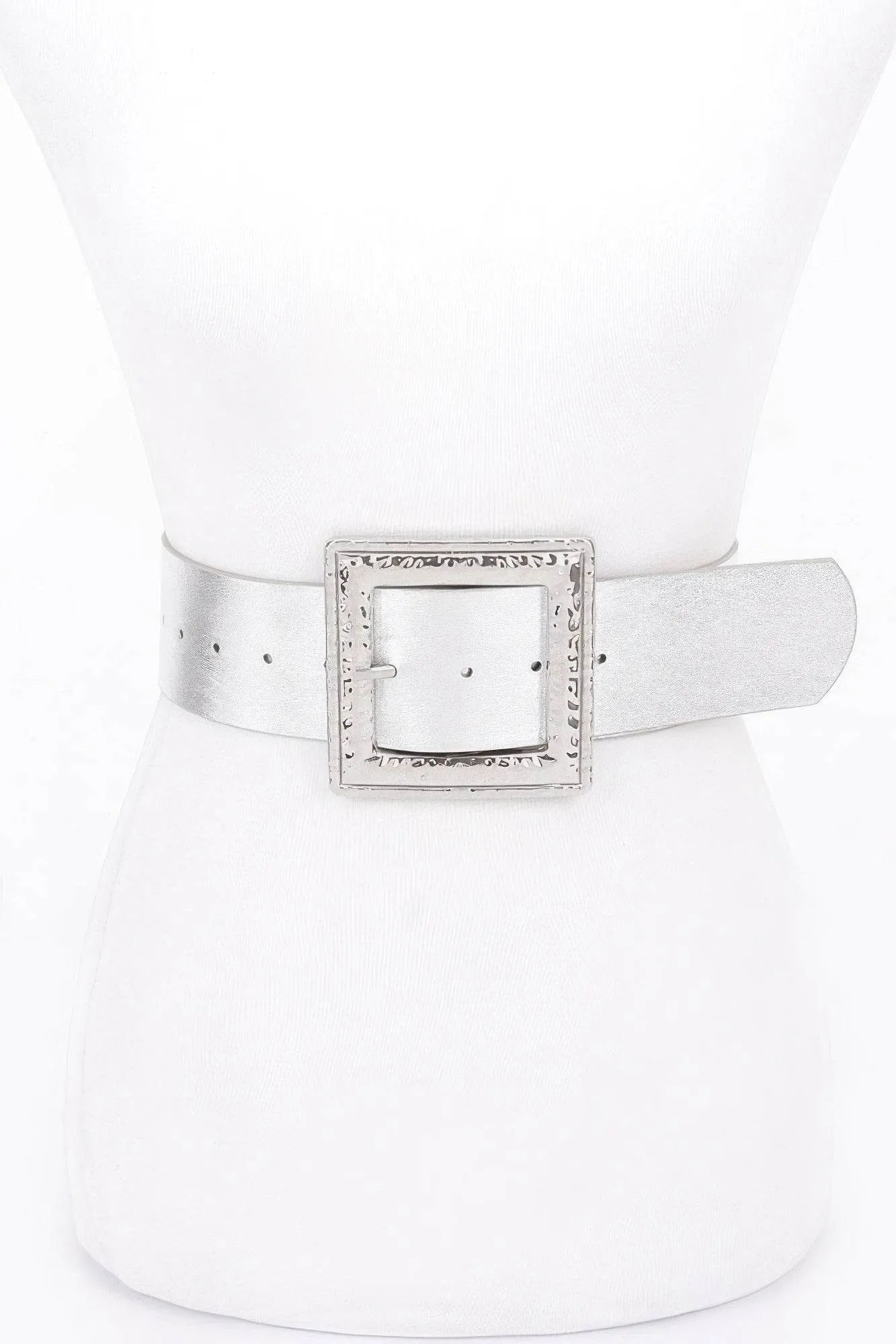 Hammered Metal Buckle Stretch Belt