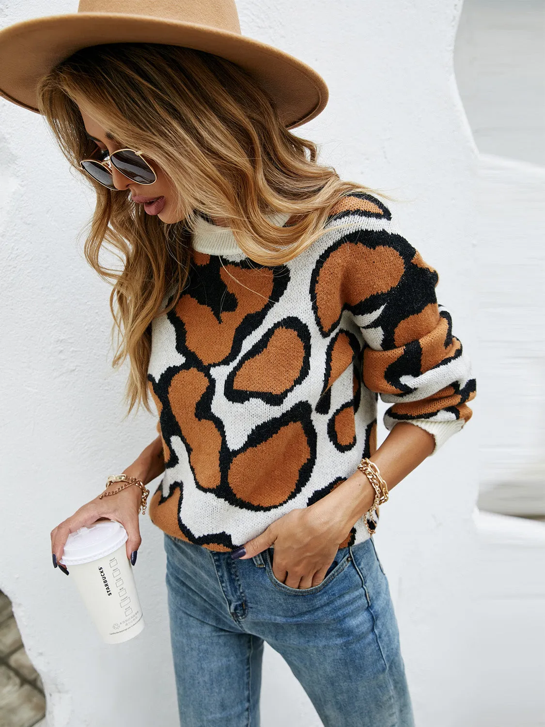 Hazel Blues® |  Printed Round Neck Long Sleeve Sweater