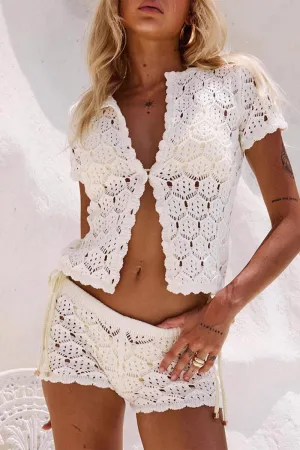 HUZ1316 Boho Lace Knit Shorts Set
