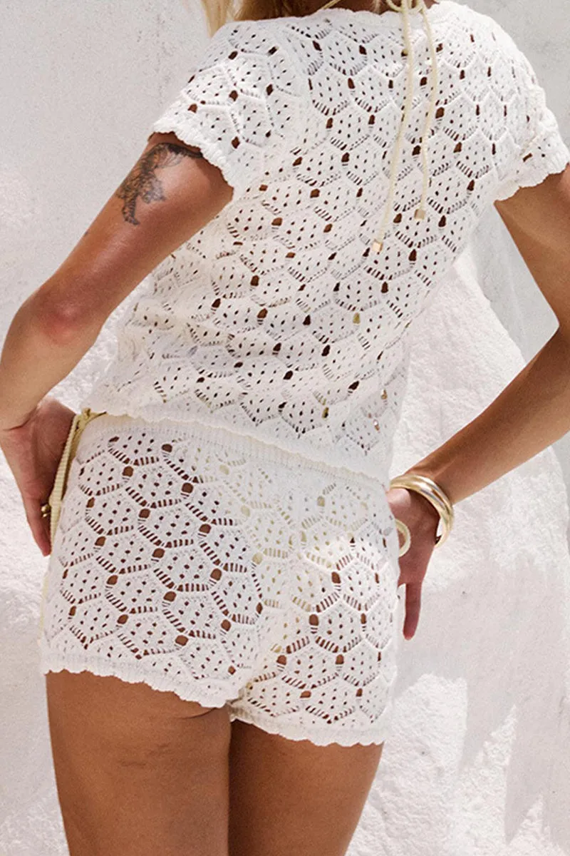 HUZ1316 Boho Lace Knit Shorts Set
