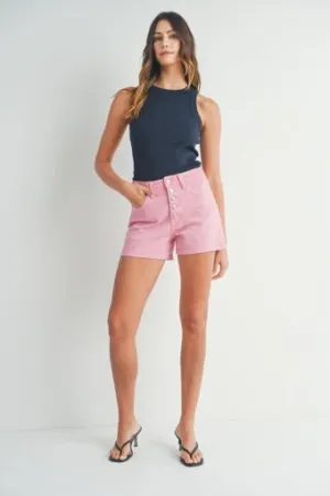 Just Black Denim Button Down Short - Pink