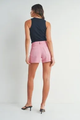 Just Black Denim Button Down Short - Pink