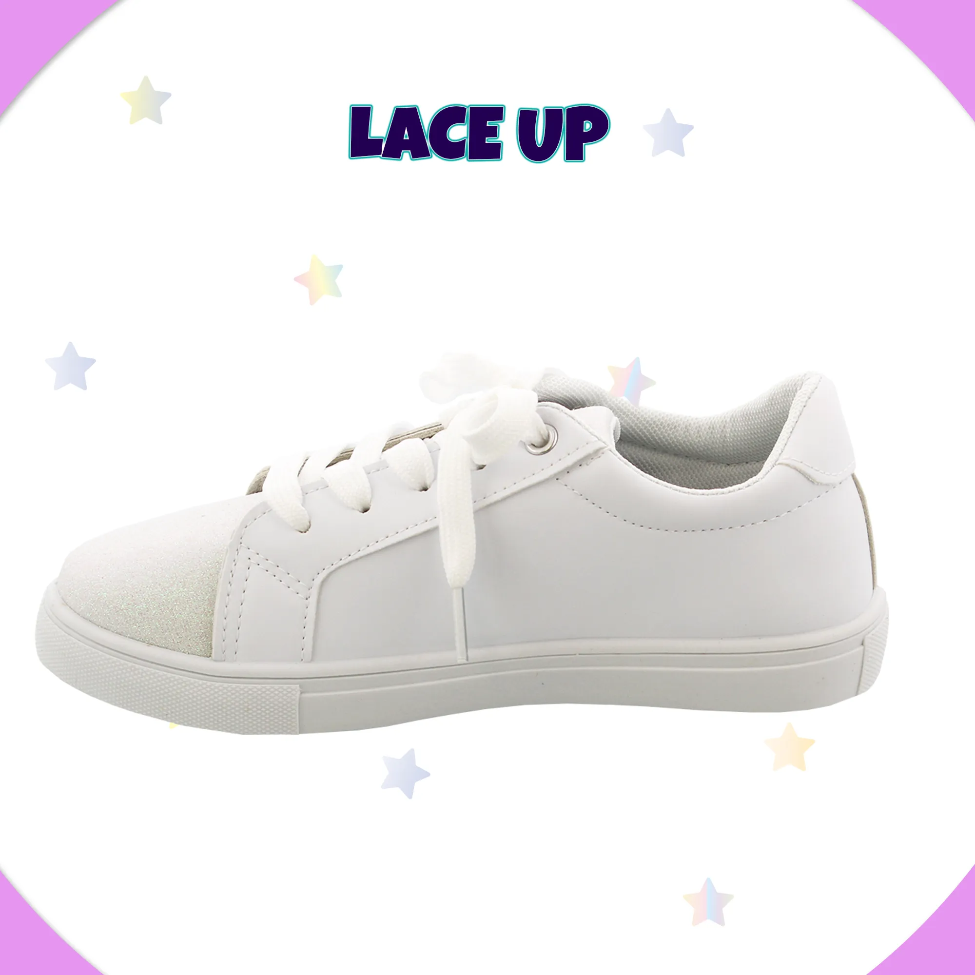 Kensie Girl Low Top Sneaker Casual Lace Up Shoes, White Stars