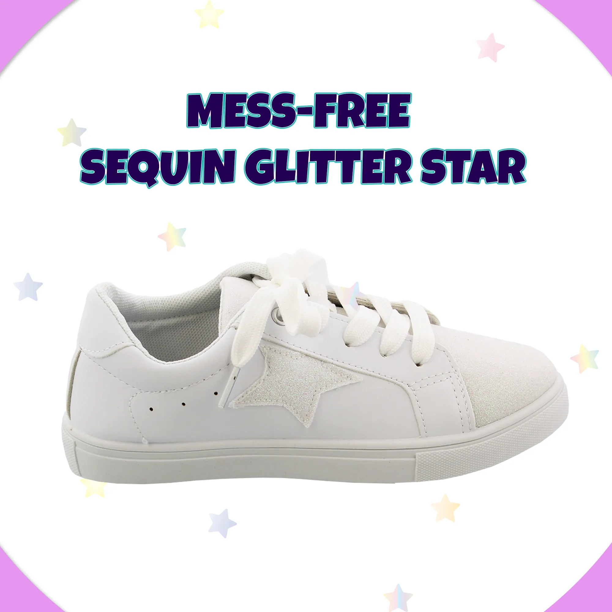 Kensie Girl Low Top Sneaker Casual Lace Up Shoes, White Stars