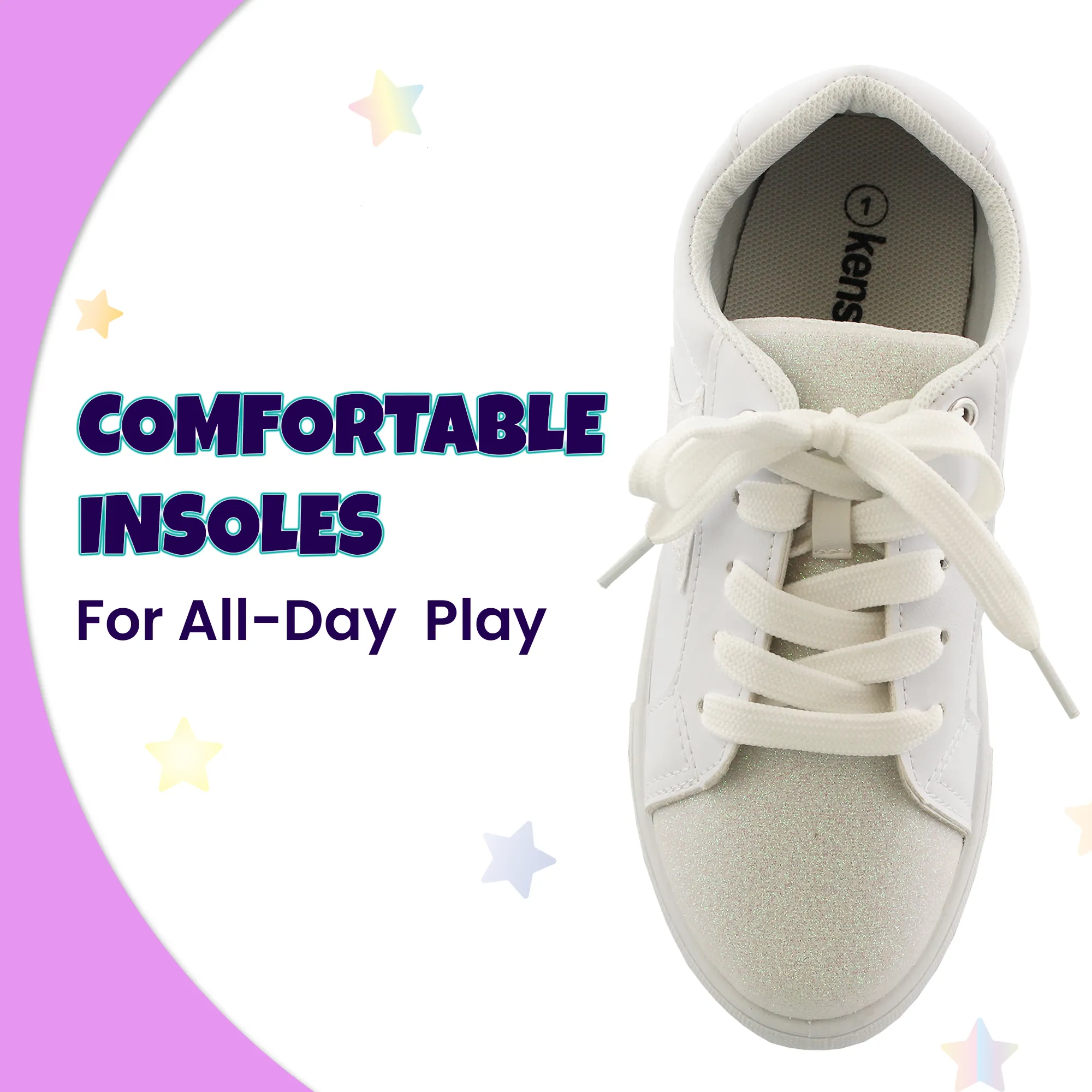 Kensie Girl Low Top Sneaker Casual Lace Up Shoes, White Stars