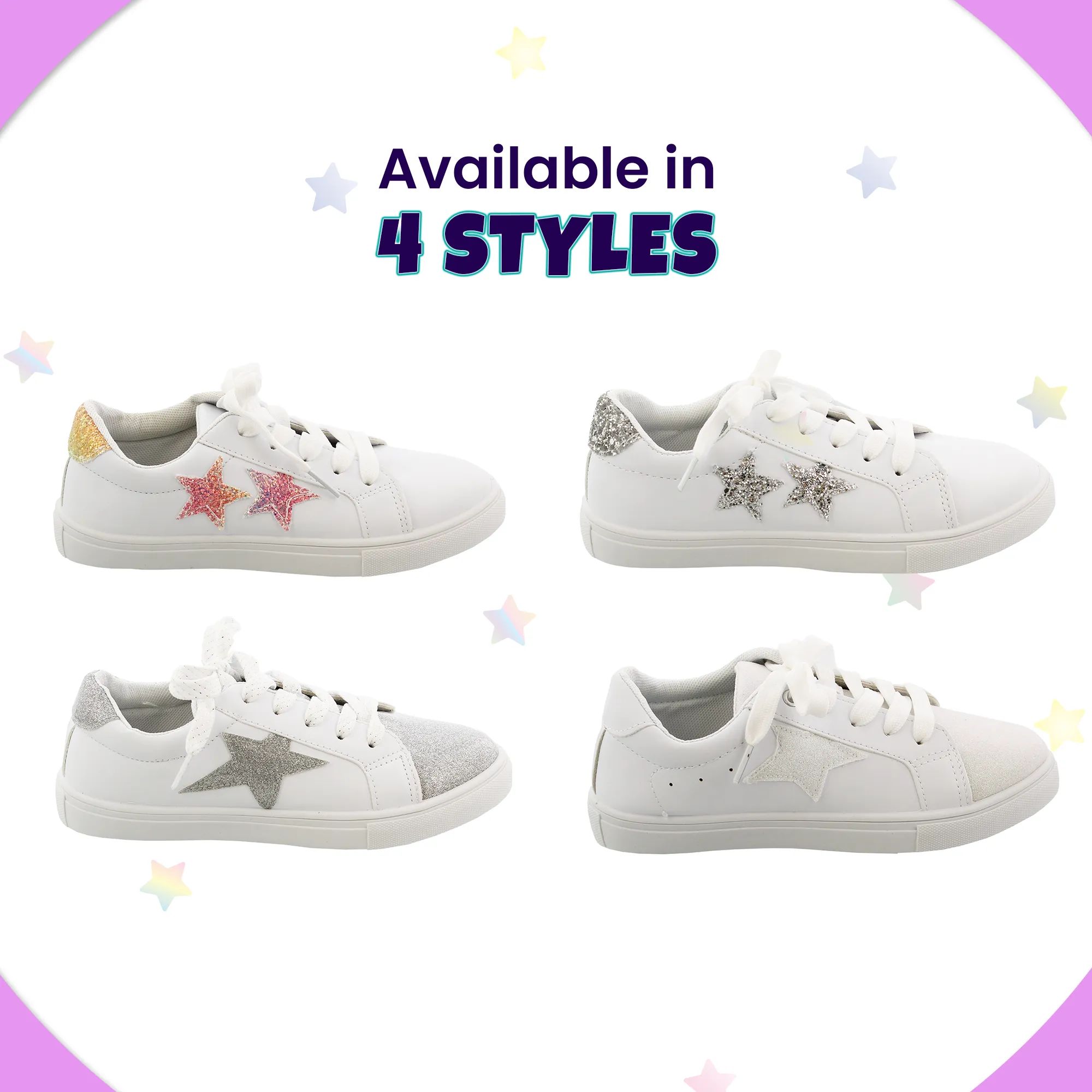Kensie Girl Low Top Sneaker Casual Lace Up Shoes, White Stars