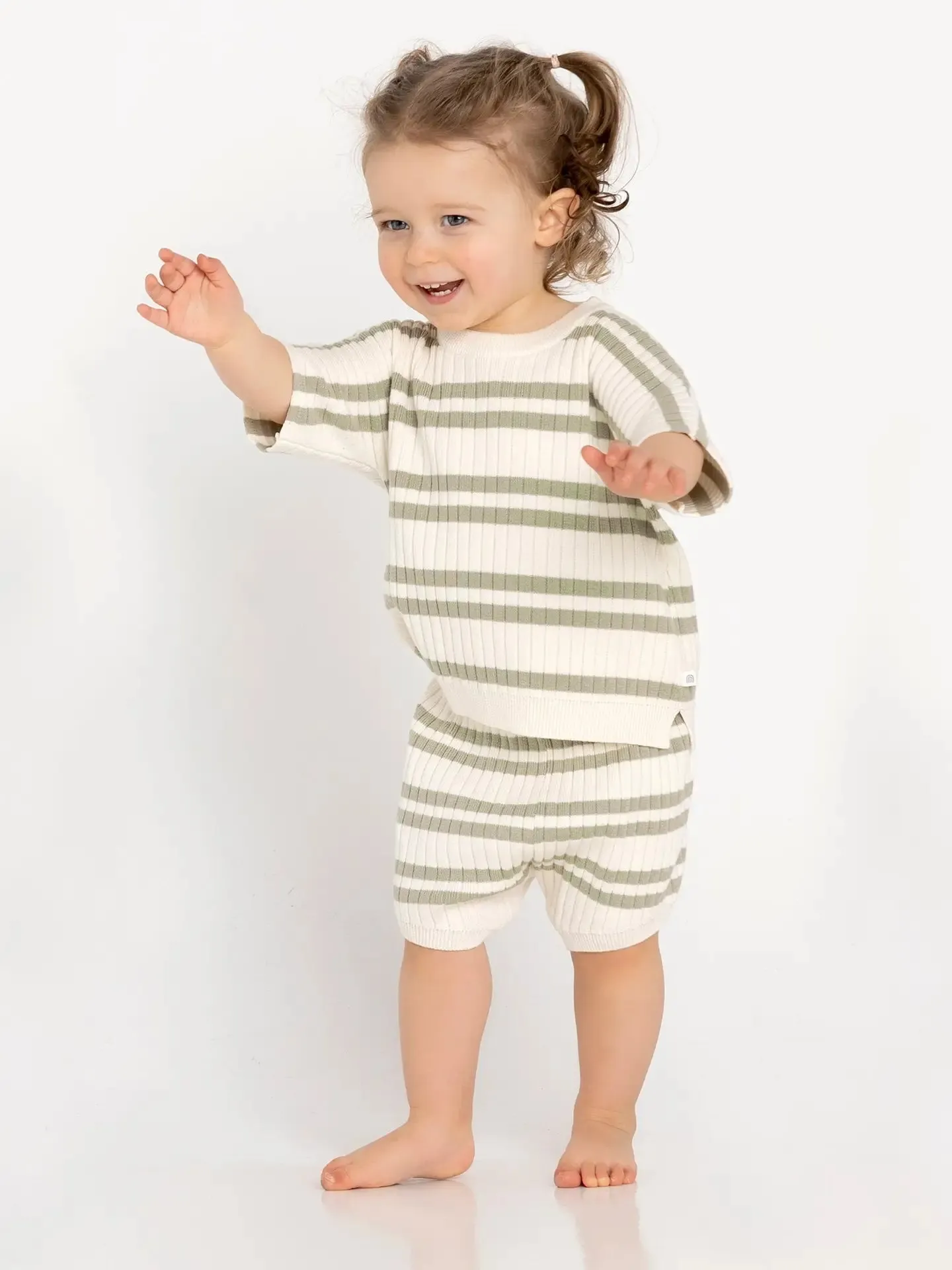 KYND Baby - Knit Rib Short (Sage Stripe)