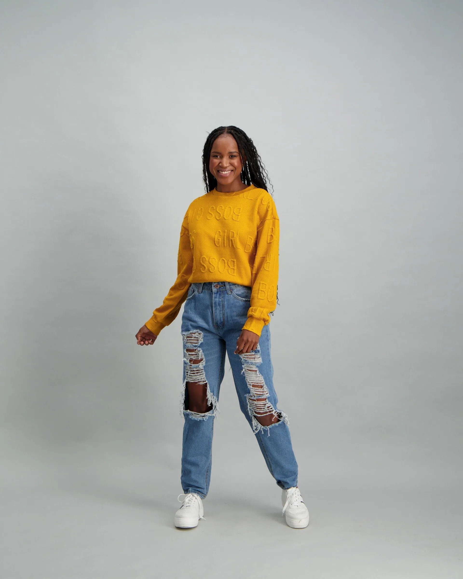 Ladies Jacquard Pullover - Mustard