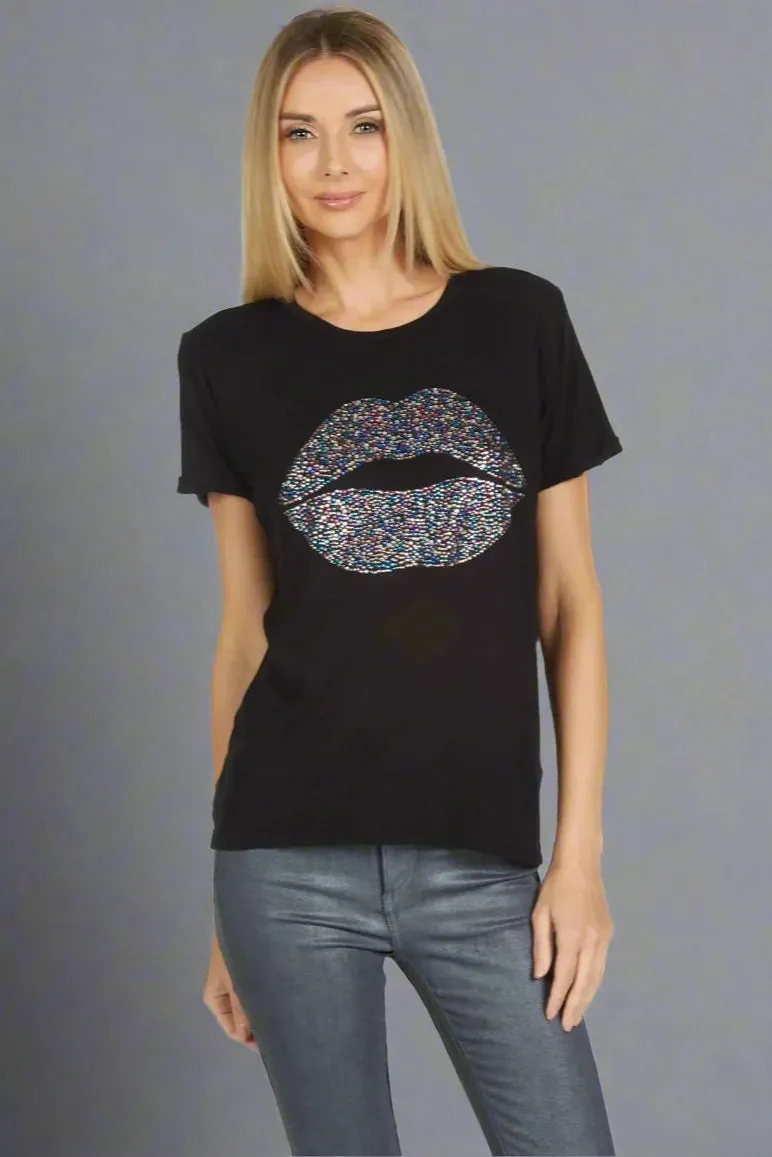 Lauren Moshi Edda Crystal Sprinkle Lip T-Shirt