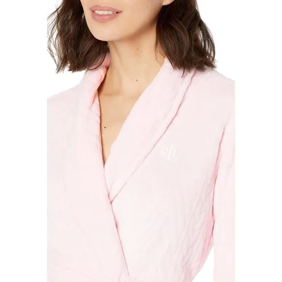LAUREN Ralph Lauren Recycled So Soft Shawl Collar Robe Pink LG (US 12-14)