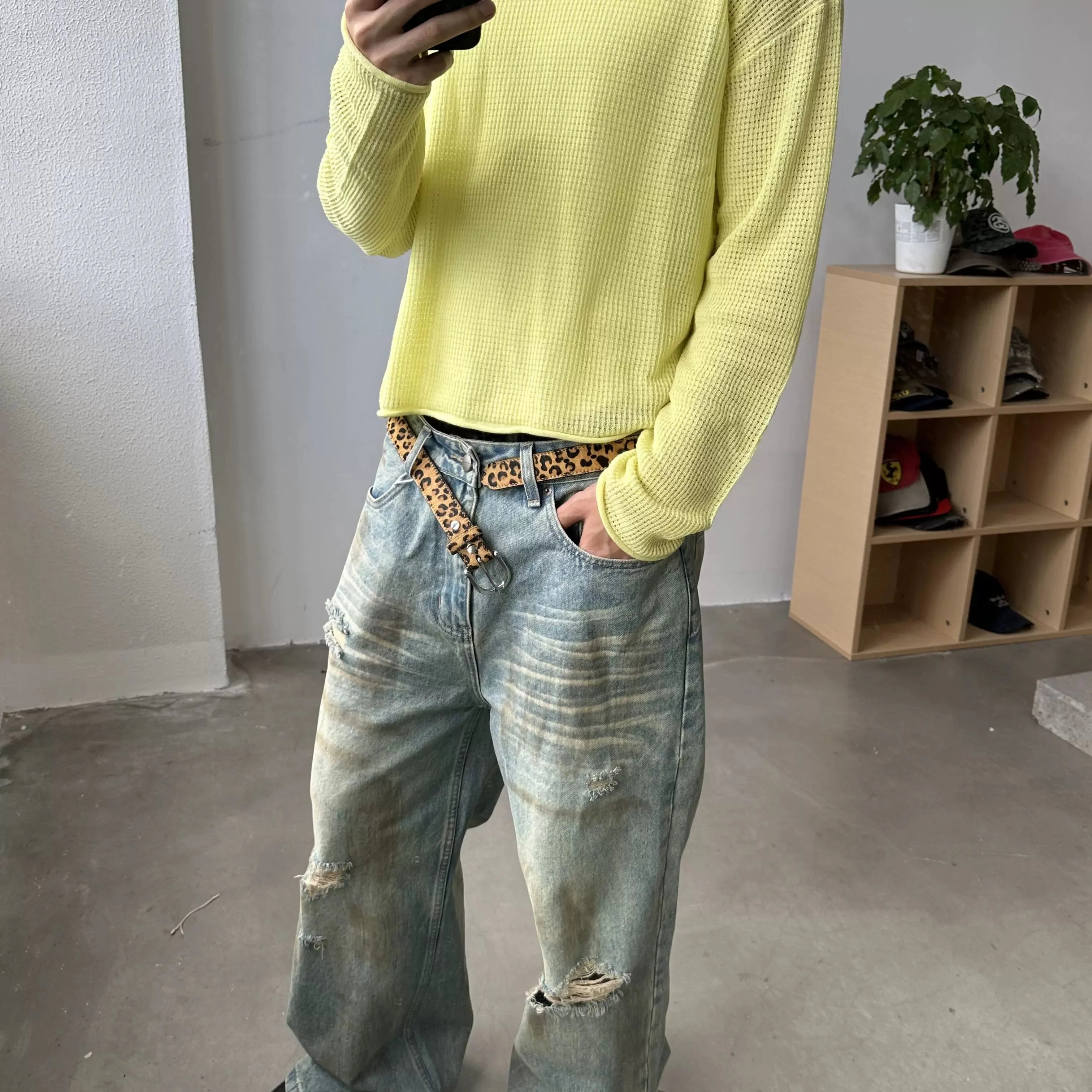 Lemon Yellow Waffle-Knit Sweater