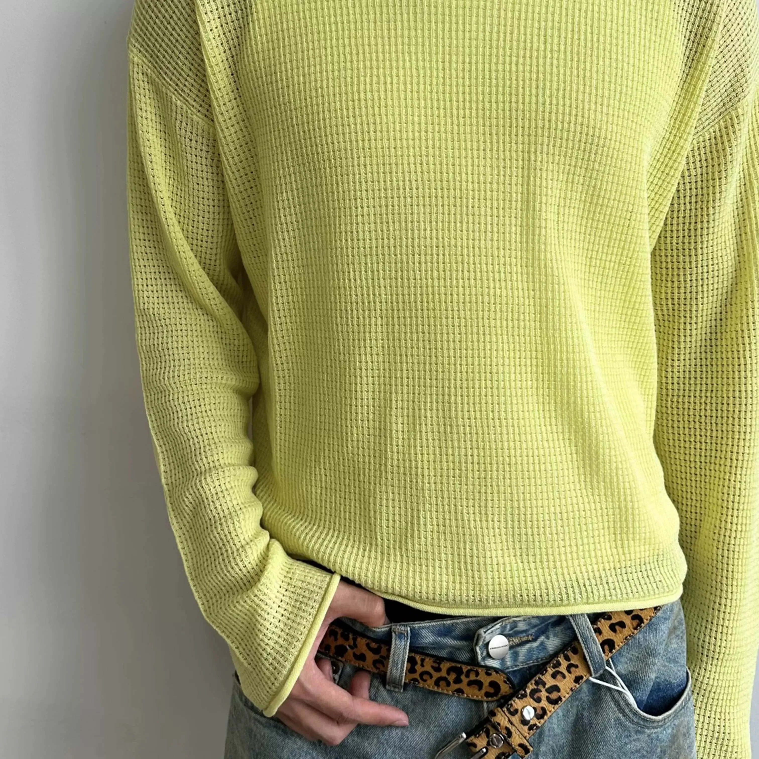 Lemon Yellow Waffle-Knit Sweater