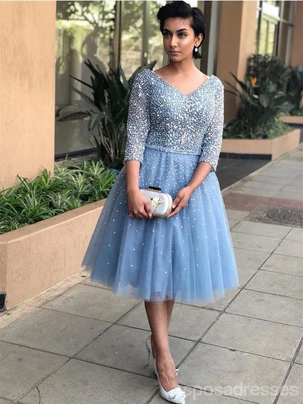 Long Sleeves Heavily Beaded Rhinestone Short Homecoming Dresses Online, CM606