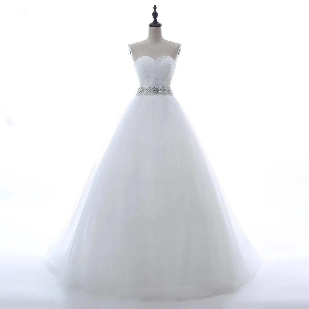 Long Wedding Dress, Sweet Heart Wedding Dress, Tulle Bridal Dress,Wedding Dress with Rhinestone, Beading Wedding Dress, Lace Honest Wedding Dress, LB0316