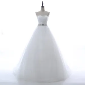 Long Wedding Dress, Sweet Heart Wedding Dress, Tulle Bridal Dress,Wedding Dress with Rhinestone, Beading Wedding Dress, Lace Honest Wedding Dress, LB0316