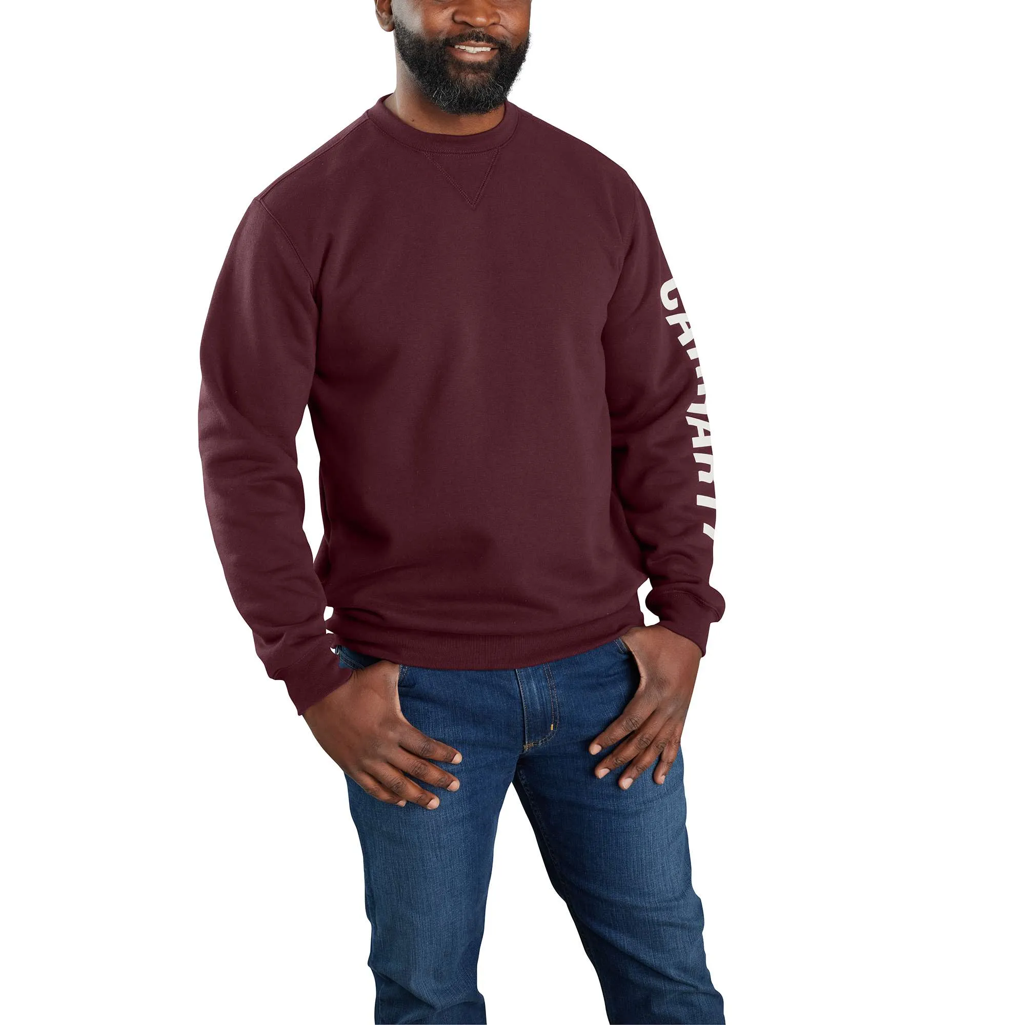 Loose Fit Midweight Crewneck Logo Sleeve Graphic Sweatshirt