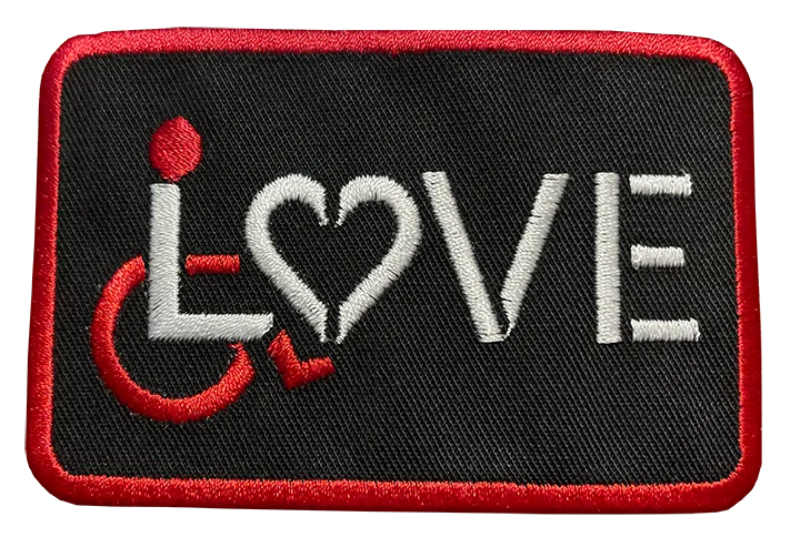 LOVE (for the Disability Community) Red/White Embroidered Patch