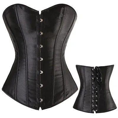 Lovely Pure Women Satin Bustier Lace up Boned Top Corset Overbust