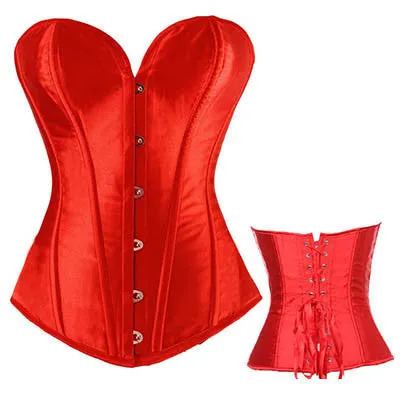 Lovely Pure Women Satin Bustier Lace up Boned Top Corset Overbust
