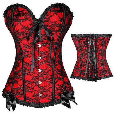 Lovely Pure Women Satin Bustier Lace up Boned Top Corset Overbust