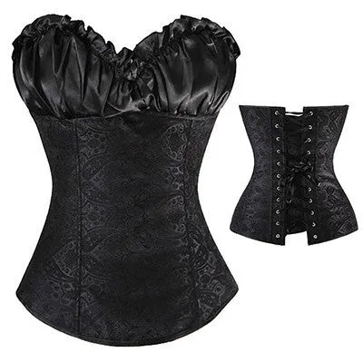 Lovely Pure Women Satin Bustier Lace up Boned Top Corset Overbust