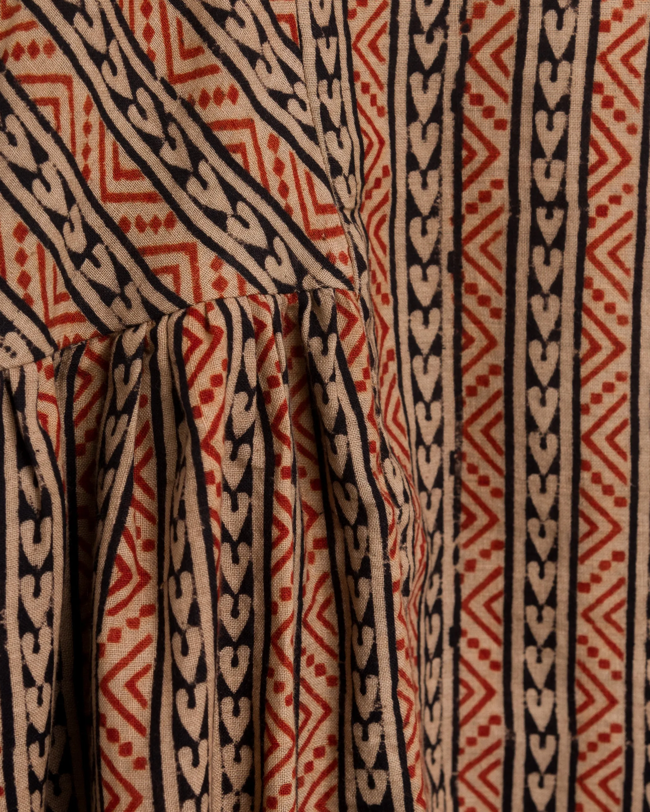 May Boxy Dress in Paisley Stripe Border Print Madder