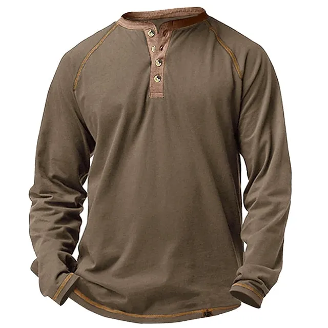 Men's Casual Long Sleeve聽Plain Henley Shirt