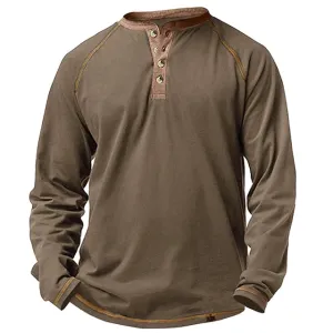 Men's Casual Long Sleeve聽Plain Henley Shirt