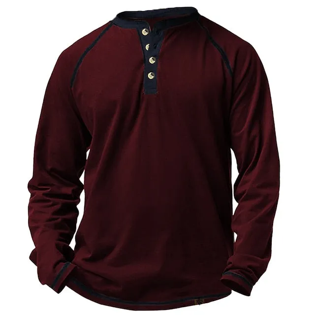 Men's Casual Long Sleeve聽Plain Henley Shirt