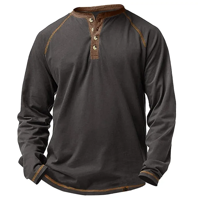 Men's Casual Long Sleeve聽Plain Henley Shirt