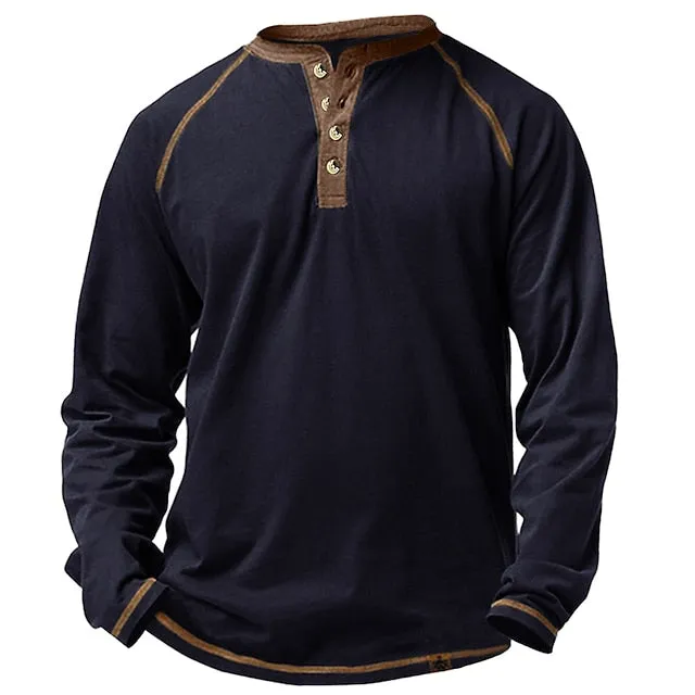 Men's Casual Long Sleeve聽Plain Henley Shirt