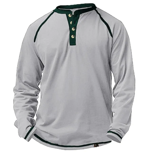 Men's Casual Long Sleeve聽Plain Henley Shirt