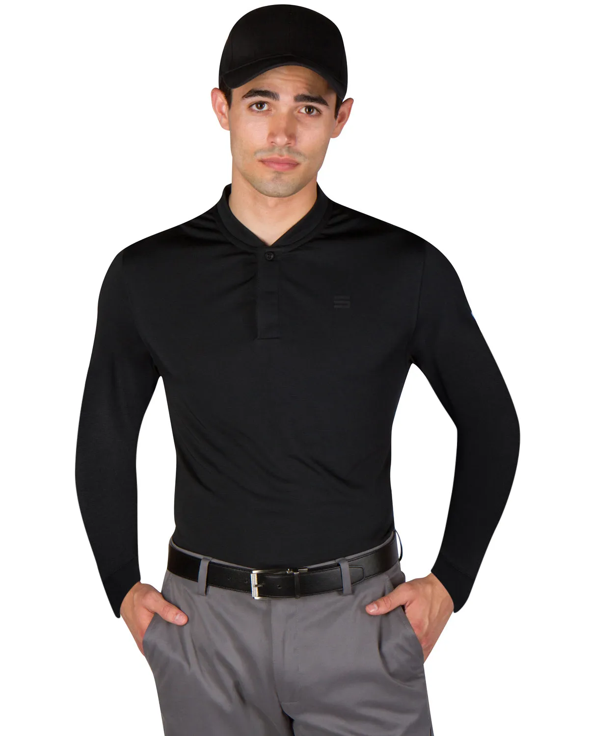 Men’s Solid Long Sleeve Collarless Golf Shirt